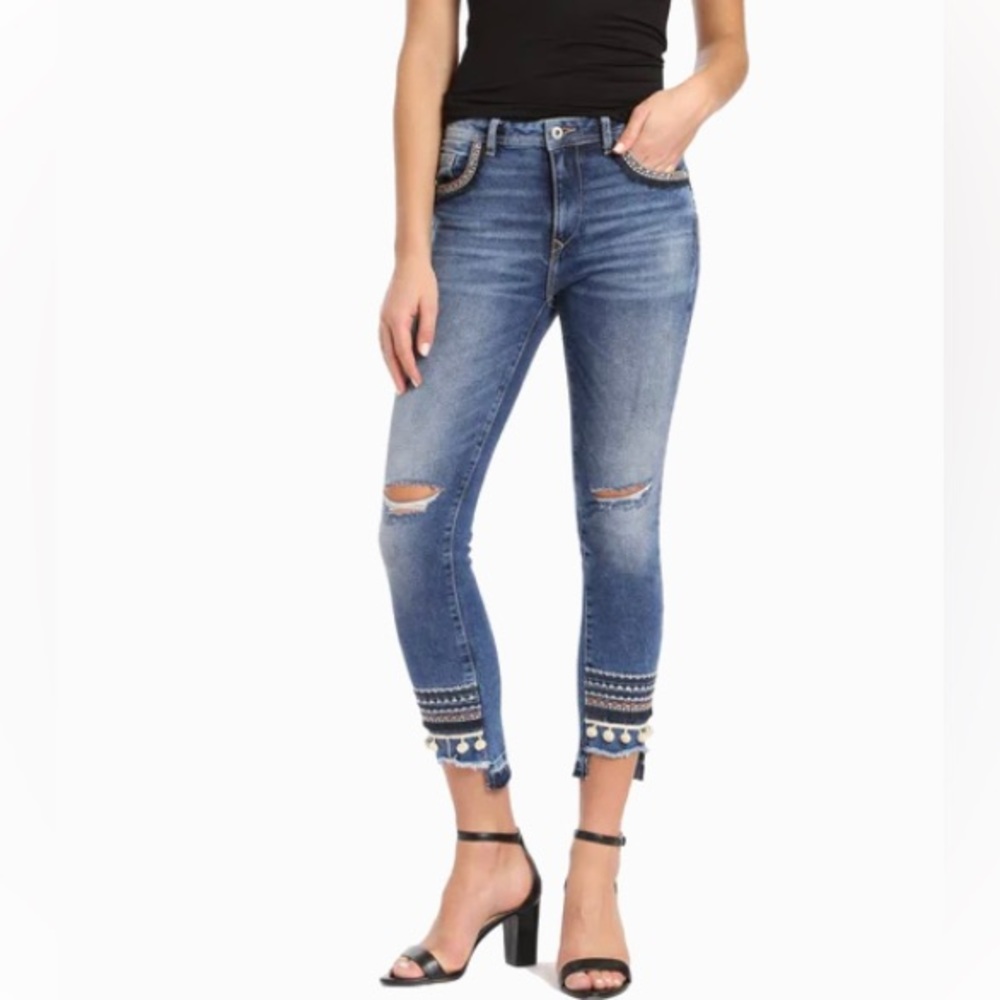 MAVI Tess Jeans High Rise Destroyed Skinny Boho Bohemian Blue Size 31